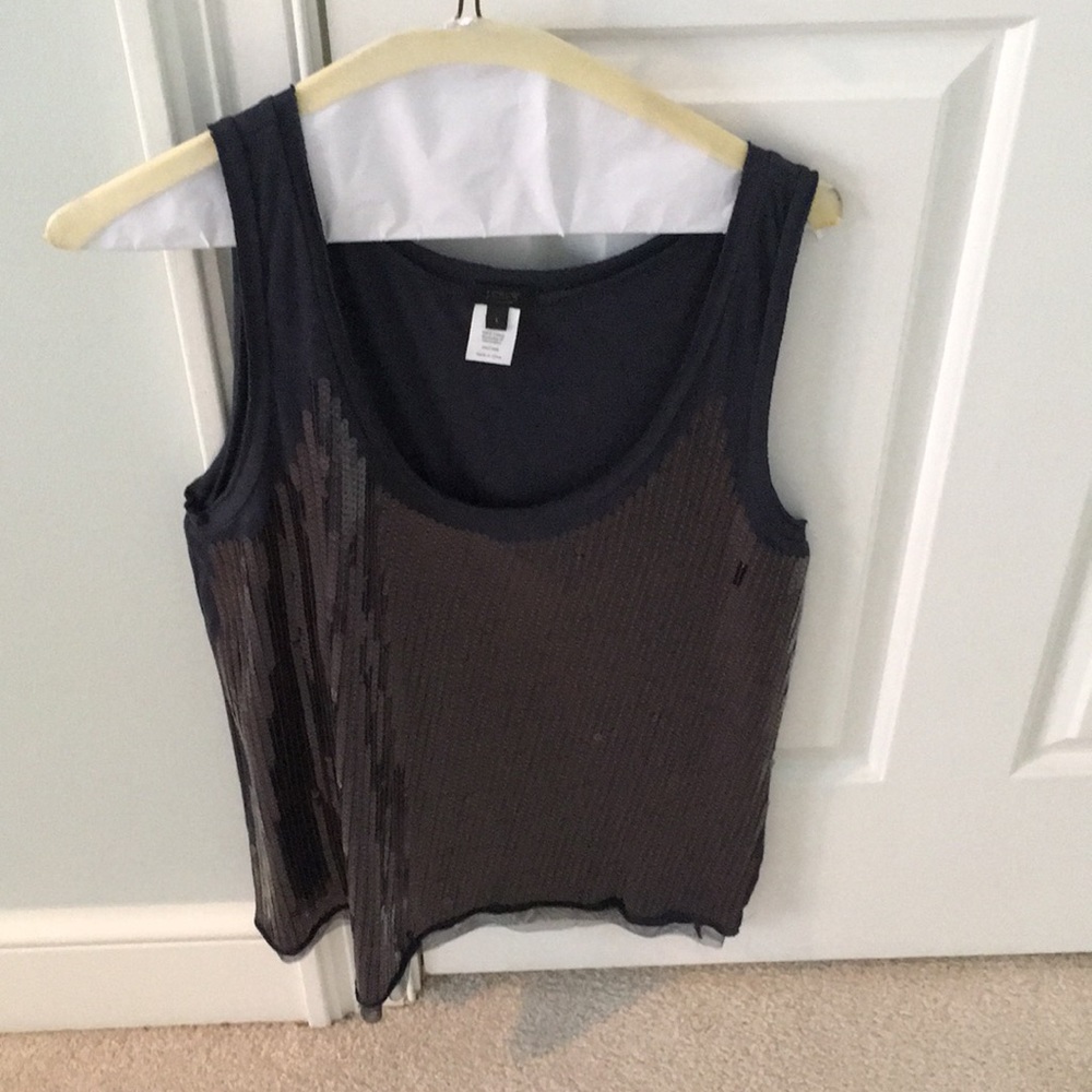 Dark gray sequined tank top.